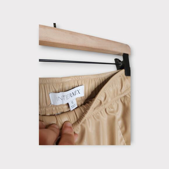 Intermix Womens Kiston Faux Leather Drawstring Cropped Pants Tan 6 Sleek Neutral - Picture 5 of 7